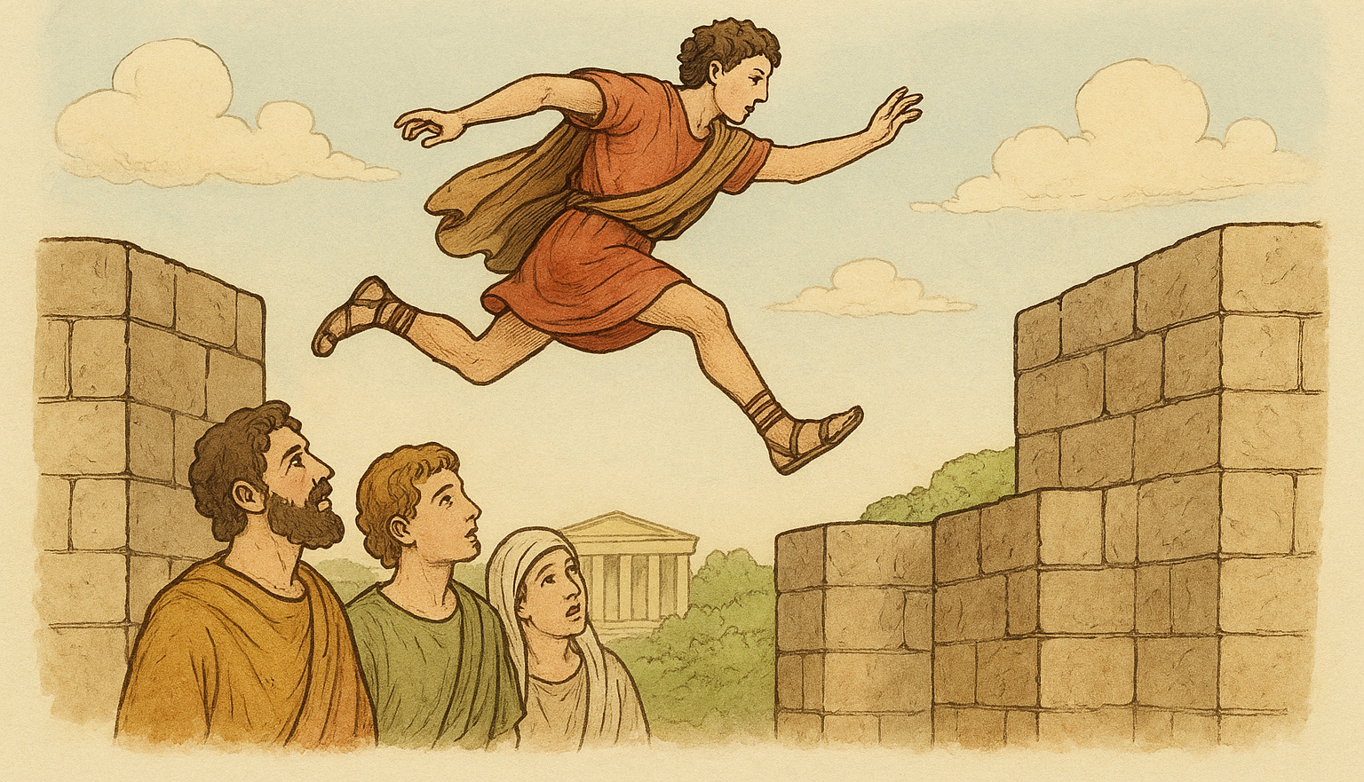 Illustration of The Leap at Rhodes fable