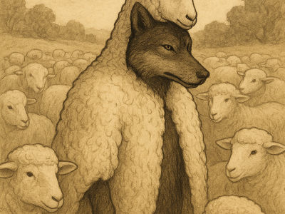 “wolf in sheep’s clothing illustration”