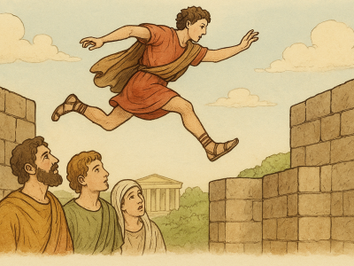 Illustration of The Leap at Rhodes fable